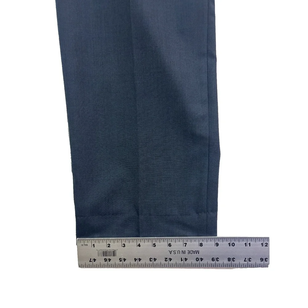 vtg 90s Navy Blue Glen Plaid 36x30 Dress Suit Pants 100% Wool Trouser Wide Leg‎